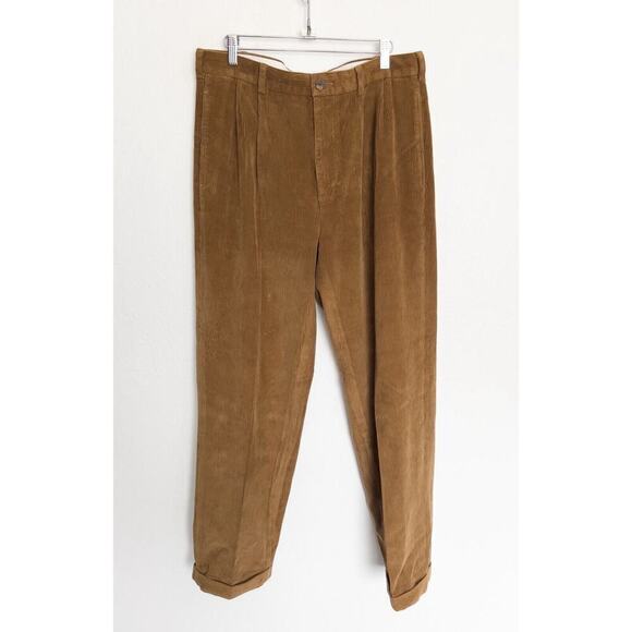 Brooks Brothers Mens 34x32 Corduroy Pants Camel Brown Pleated Elliott Fit - Picture 1 of 6